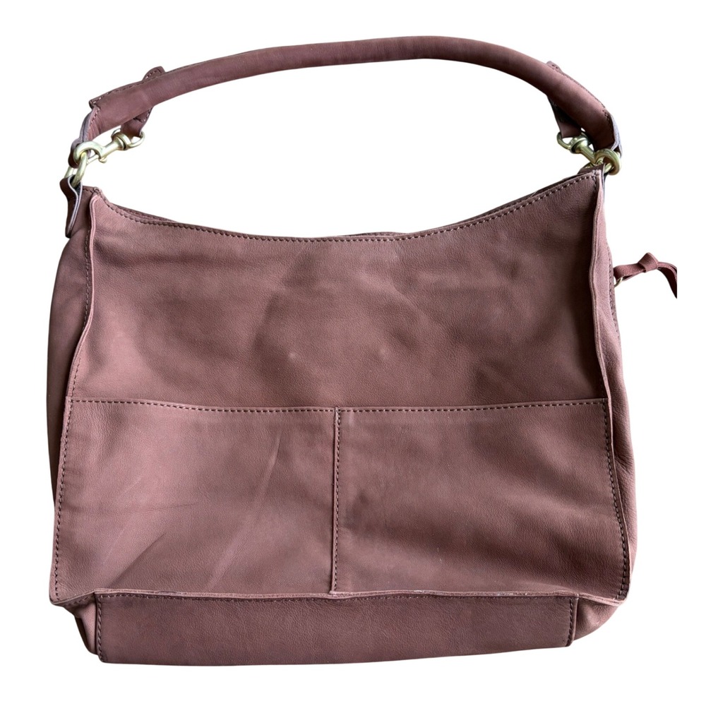Lucky Brand Brown Leather Hobo Bag Crossbody Web Strap RN80318 Medium